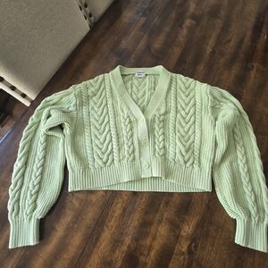 Sunday Best Women's Light Green Cable Knit Cropped Cardigan